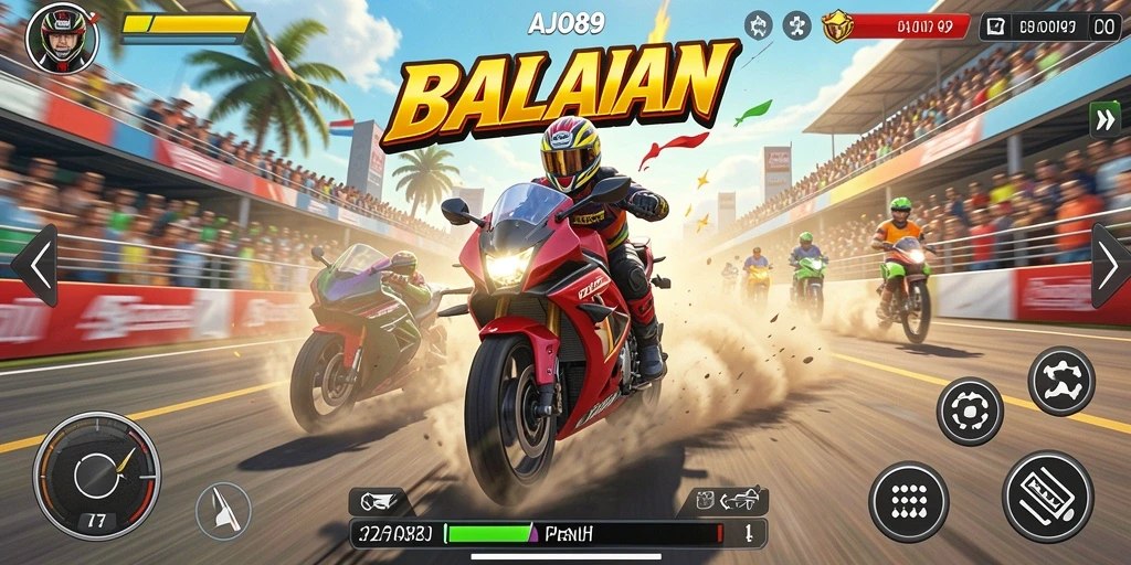 Tampilan seru dari gameplay AJO89 di lintasan balap motor.
