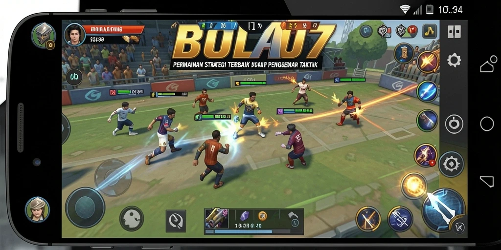 Screenshot gameplay BOLA07 menunjukkan suasana pertarungan strategi yang mendebarkan.