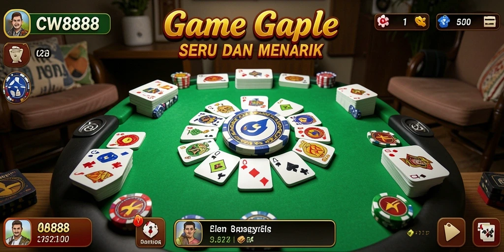 Screenshot utama CW8888 menunjukkan gameplay Gaple yang seru.