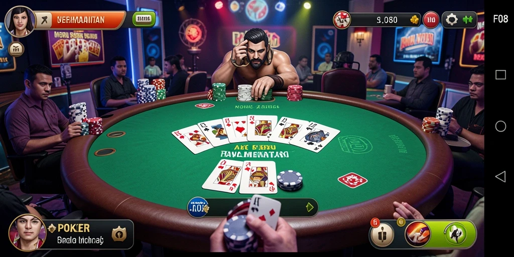 Screenshot gameplay F08 yang menegangkan dalam permainan Poker.