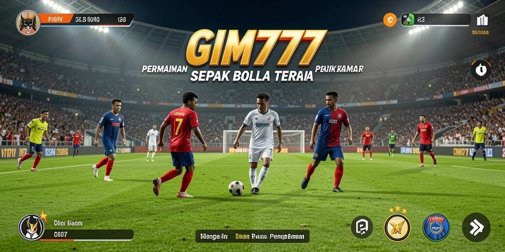 Screenshot gameplay GIM777 menampilkan aksi seru di lapangan sepak bola.