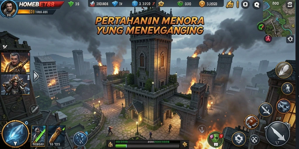 Tangkapan layar menampilkan gameplay Tower Defense yang seru.