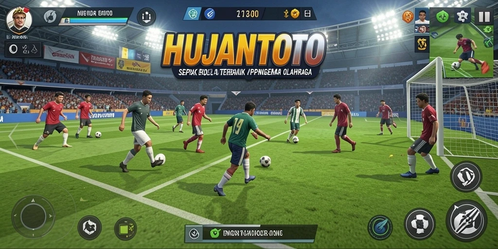Tampilan gameplay intens dari HUJANTOTO dengan aksi sepak bola yang mendebarkan.