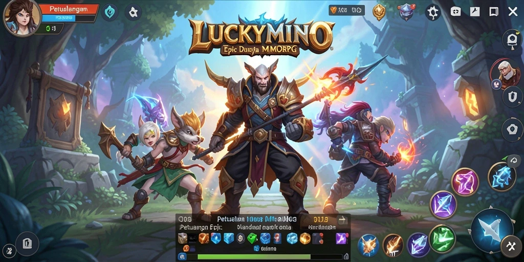Screenshot gameplay LUCKYMINO menampilkan pertarungan seru dan eksplorasi dunia.