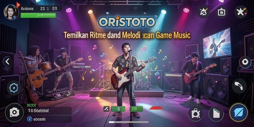 Screenshot utama ORISTOTO menampilkan pemain menikmati permainan musik.