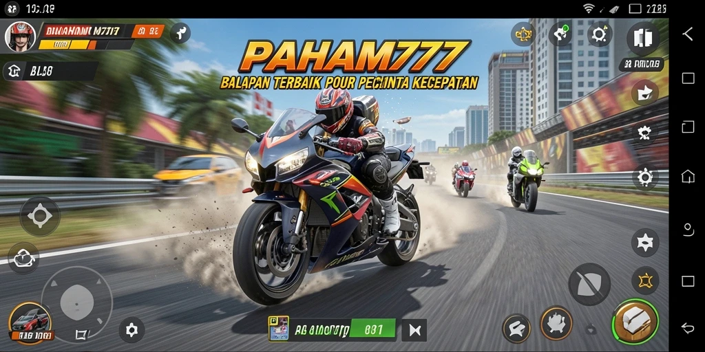 Screenshot gameplay PAHAM777 yang menunjukkan balapan motor yang seru.