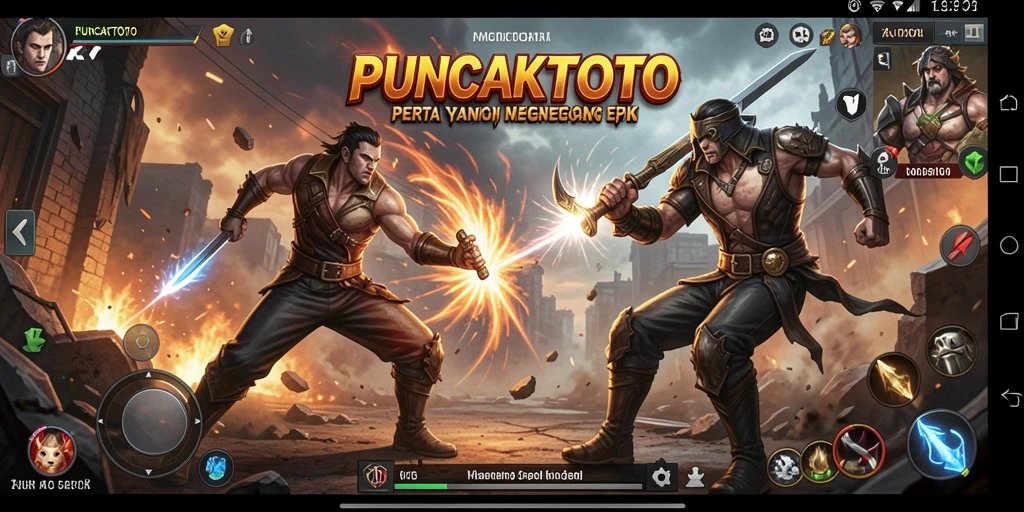 Menampilkan pertarungan epik di arena PUNCAKTOTO dengan karakter yang beragam.