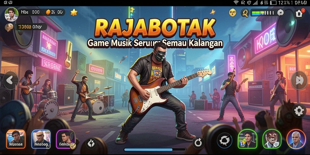 Screenshot utama RAJABOTAK menampilkan gameplay seru yang melibatkan musik.