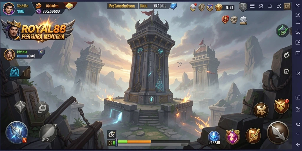 Tampilan dinamis gameplay Tower Defense di ROYAL88.