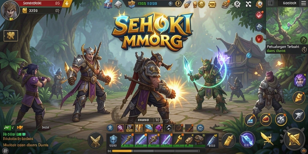 Screenshot utama SEHOKI menampilkan aksi seru dalam pertempuran MMORPG.