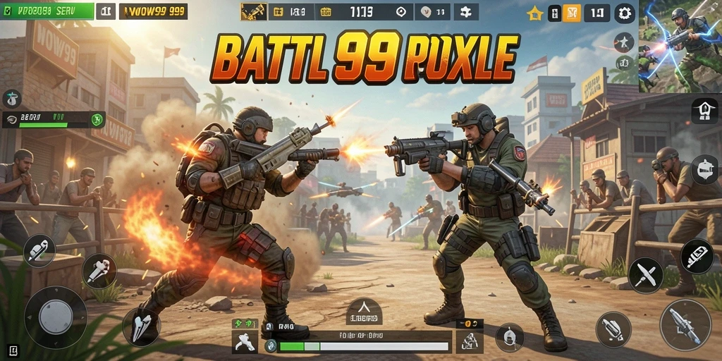 Screenshot dari WOW99 menampilkan aksi seru di arena Battle Royale.